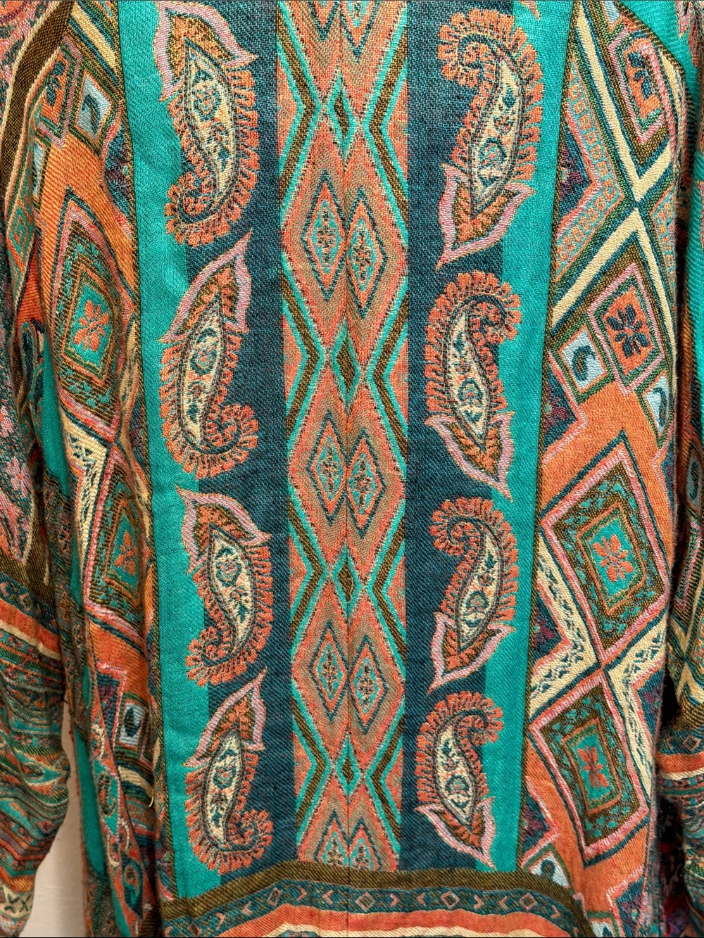 ๐๐๐BOGOHO๐๐๐Anu Boho Paisley Open-Front Cardigan in Teal & Rust-Large - Picture 9 of 12